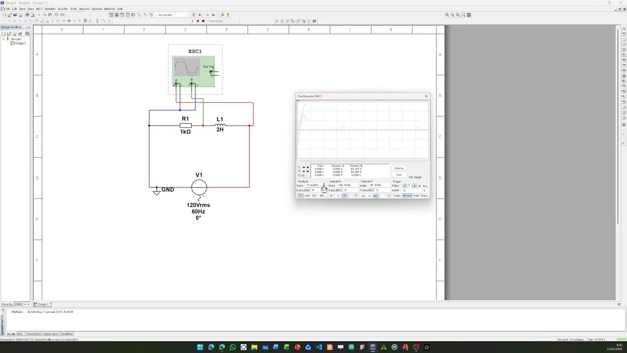Oscilloscoop aflezen multisim RL-serie kring