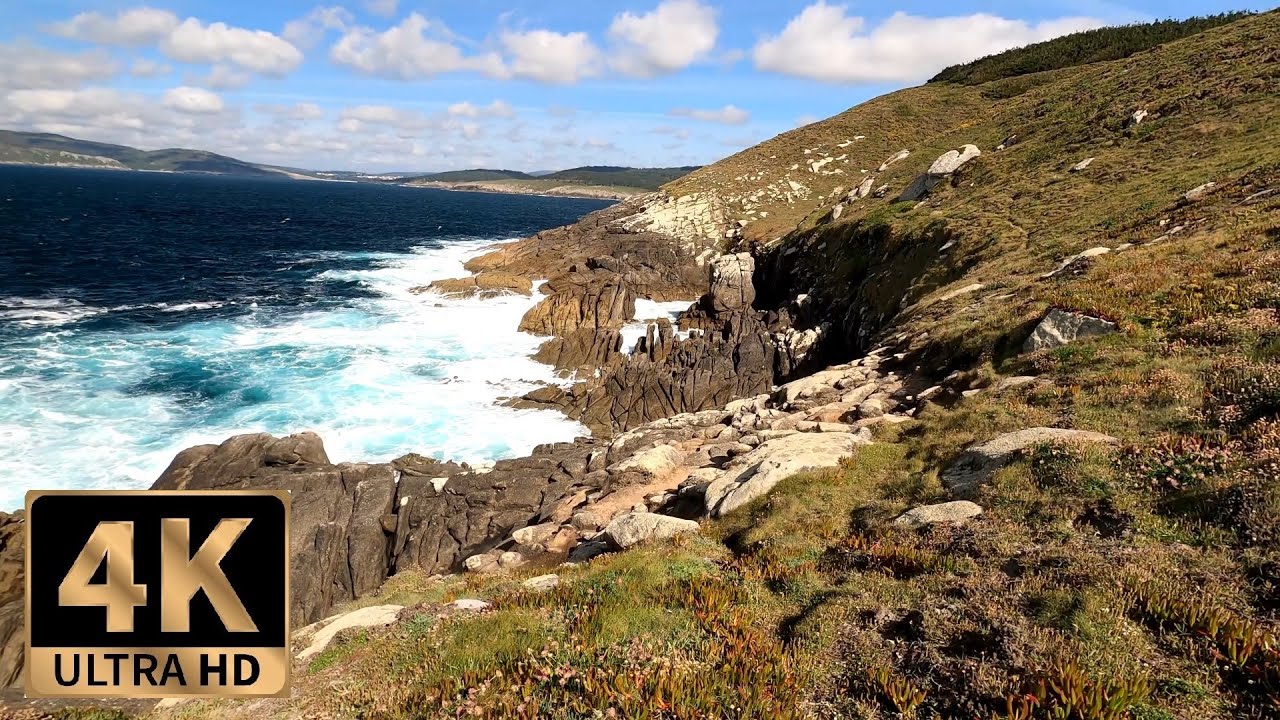 4k Walking Along the Cliffs of Laxe (A Coruña) Galicia, ASMR Waves Sounds, Wild Nature Virtual Walk