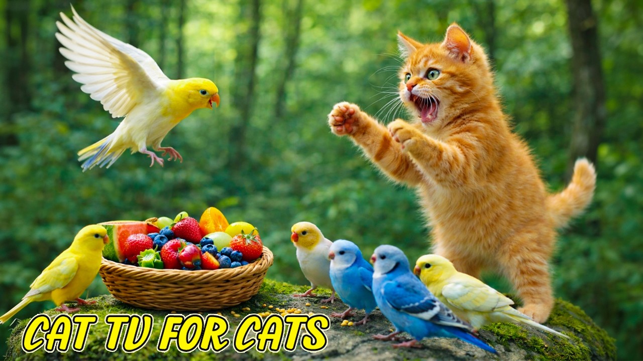 This Bird Scene Drives Cats Crazy 🐦😲 Forest Fruit Party | Cat TV 4K