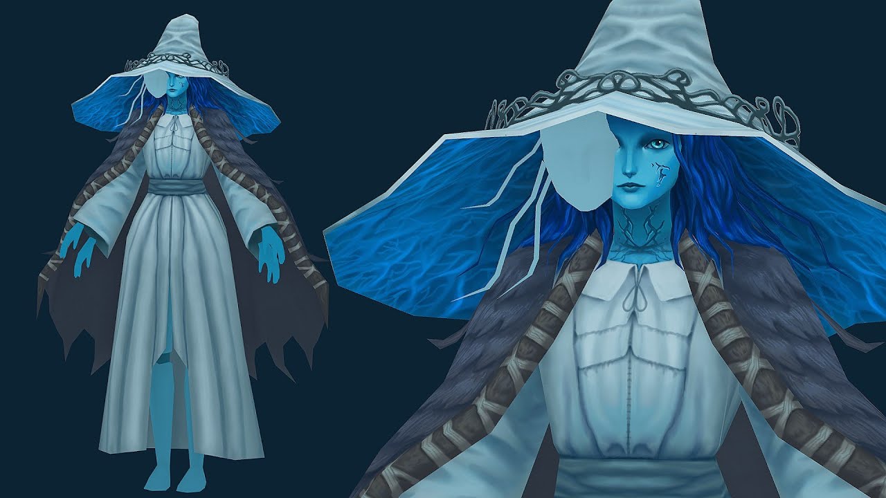 Low Poly Ranni the Witch texture painting in blender [time-lapse] PART 1