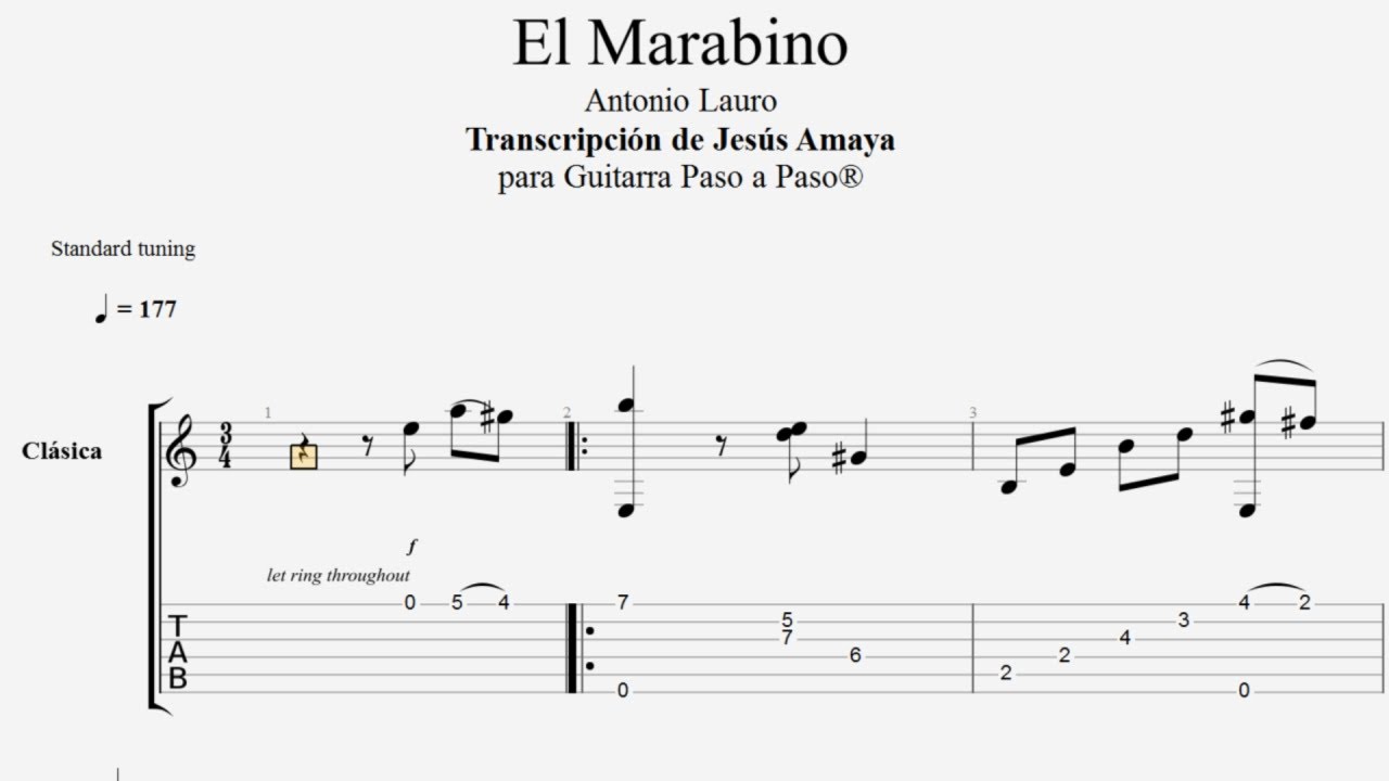 El Marabino - Vals Antonio Lauro Tablatura por Jesús Amaya...
