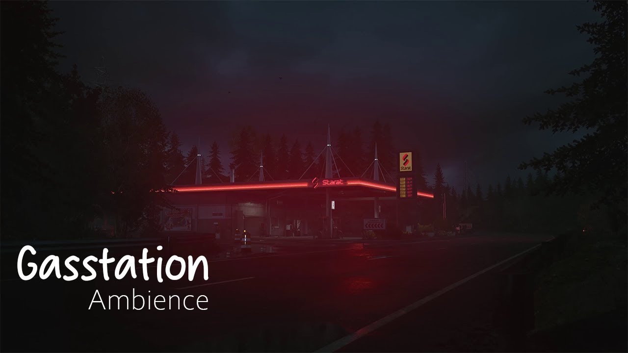 Lonely Gas Station Ambience 4K | Rainy Night • Neon Lights • Roadside Atmosphere for Sleep & Study