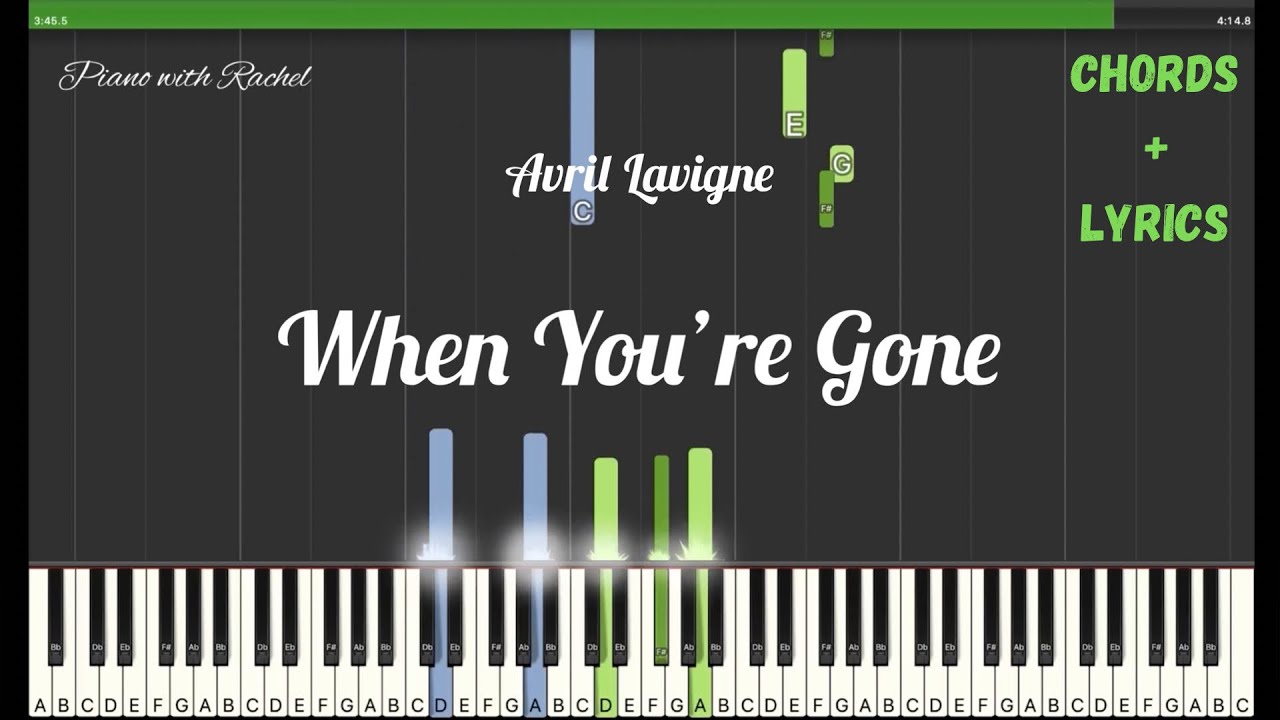 Avril Lavigne | When You're Gone (Chords + Lyrics) | Synthesia Piano Tutorial | By Piano with Rachel