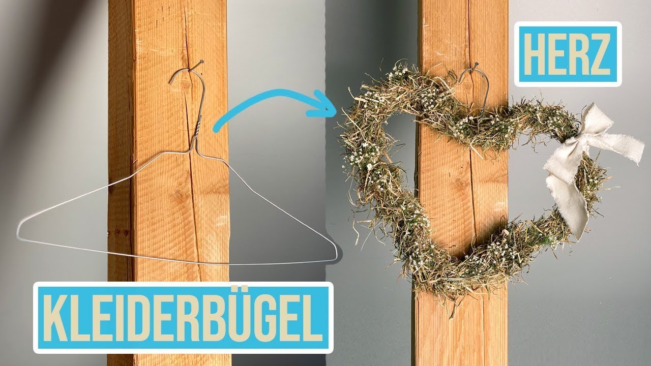 Kranz binden in Herzform - so geht's einfach aus einem Kleiderbügel