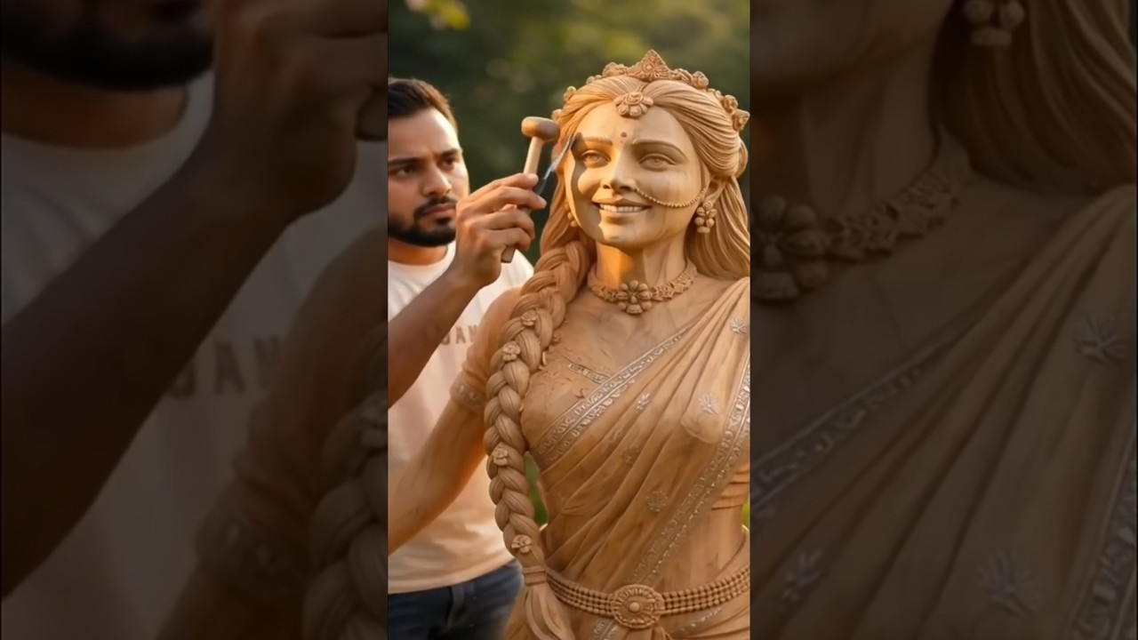 😲Radha ji || inspired statue 🔥||#woodcarft #shortsfeed #craft #handcraft #shortsvideo