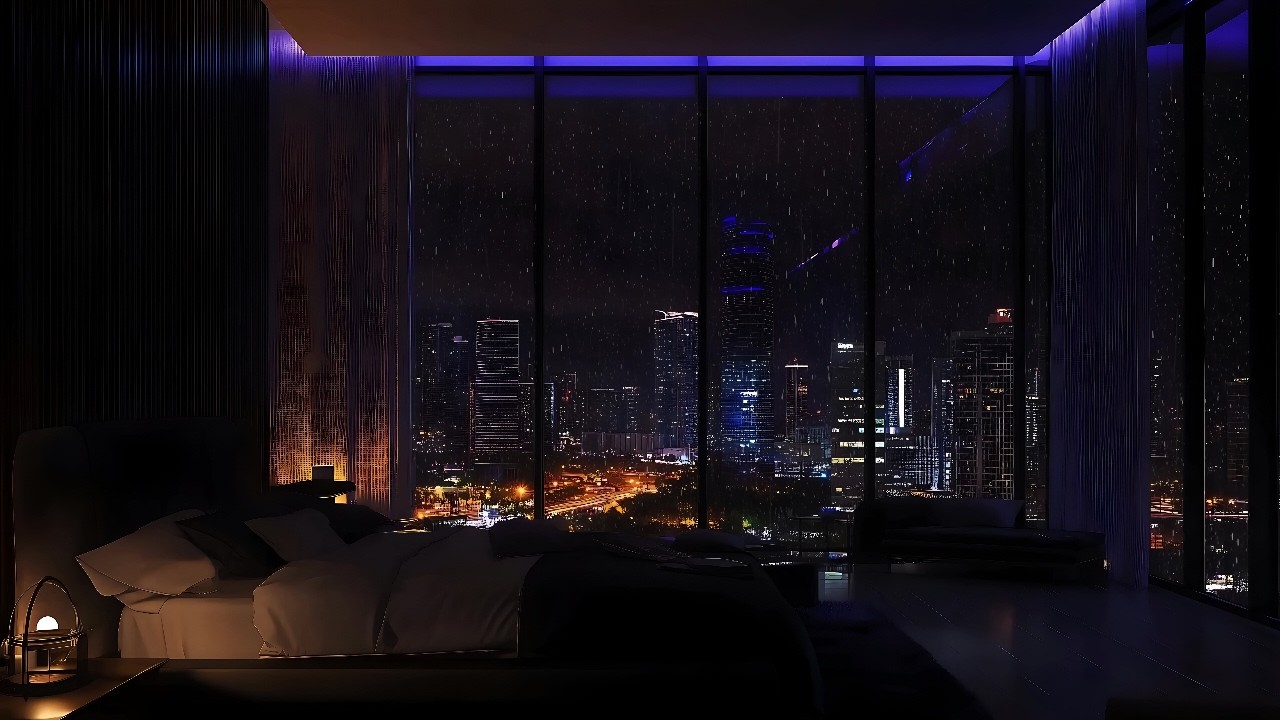 Cozy Rainy Night in a Luxury City Bedroom 🌧️✨ ASMR Sleep & Relax Ambience 🌃 No Ads✨