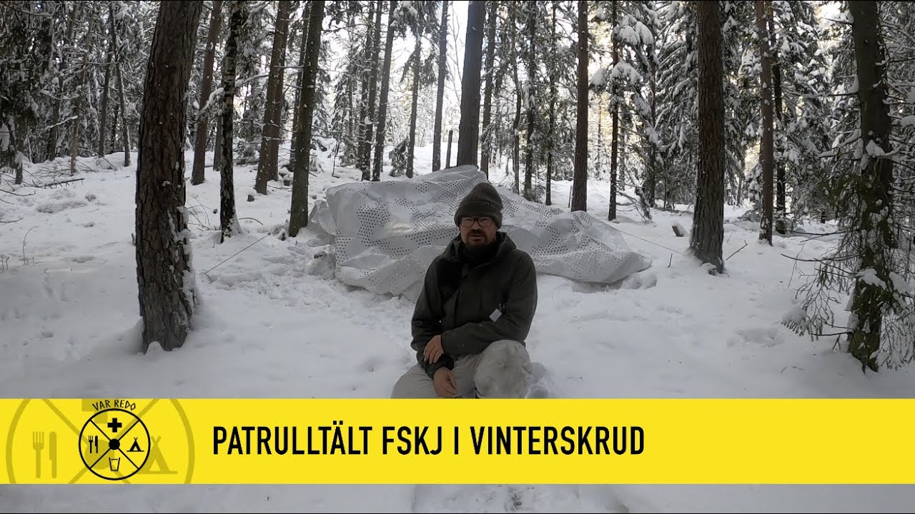 Patrulltält för fallskärmsjägare FSKJ i vinterskrud vintermaskering