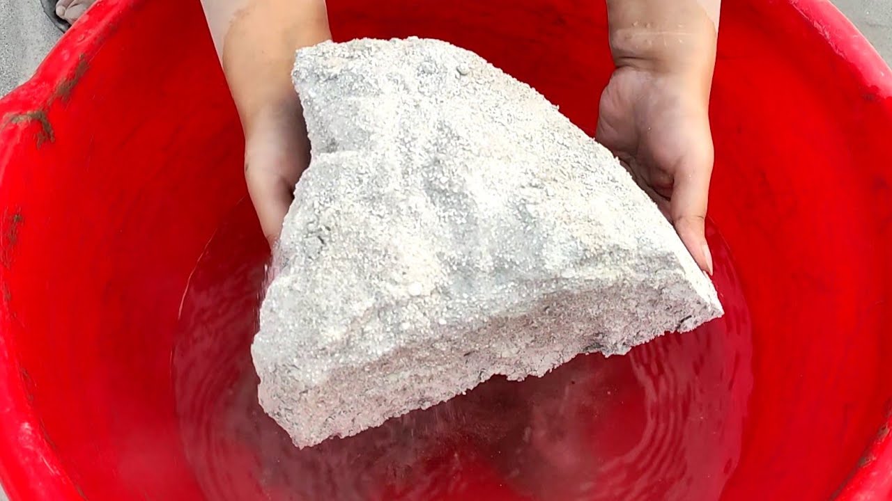 ASMR: super duper dusty softy silky white cement sand shapes+chunks crumble dry on floor+in water 🤤