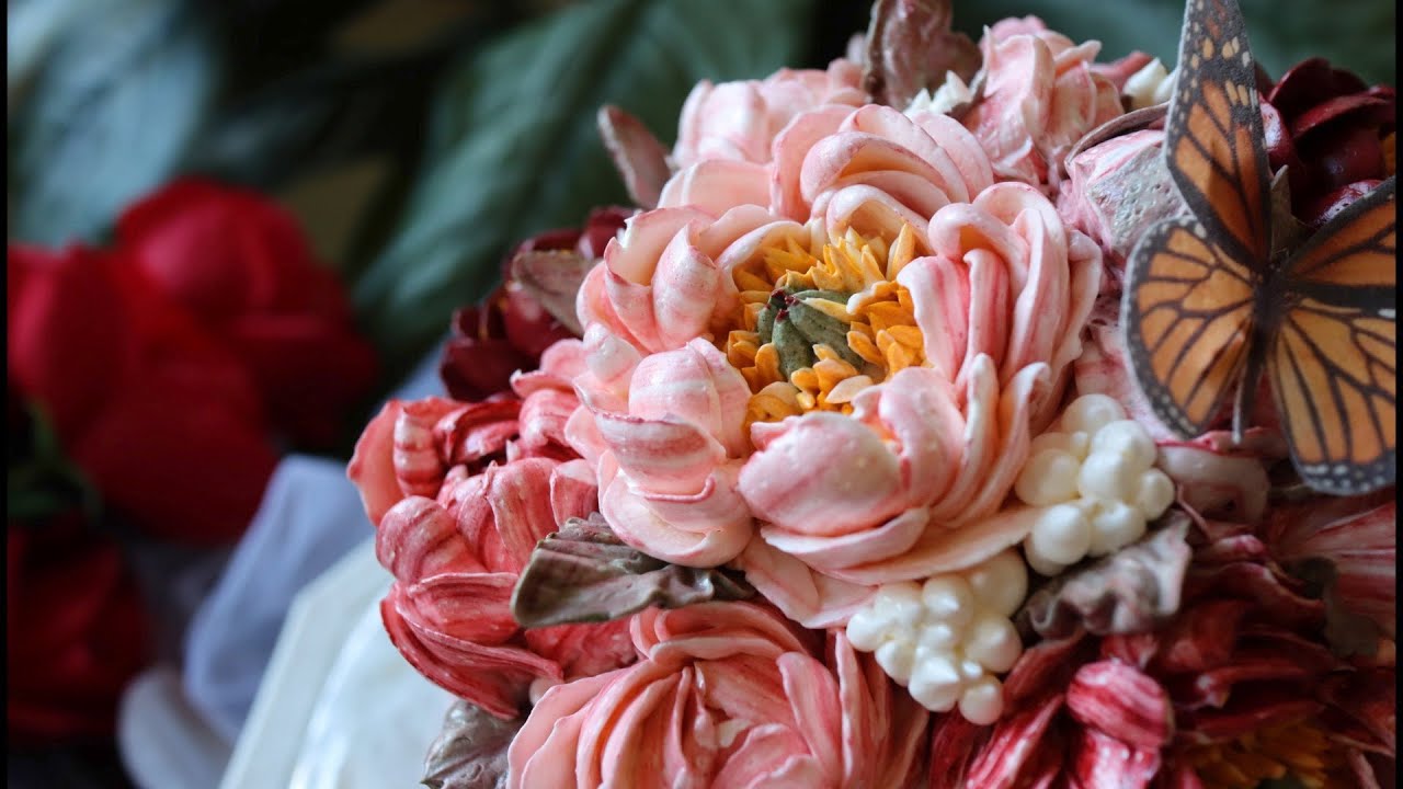 Buttercream PEONY CAKE {Wilton tip#123} /Buttercream flower cake tutorial