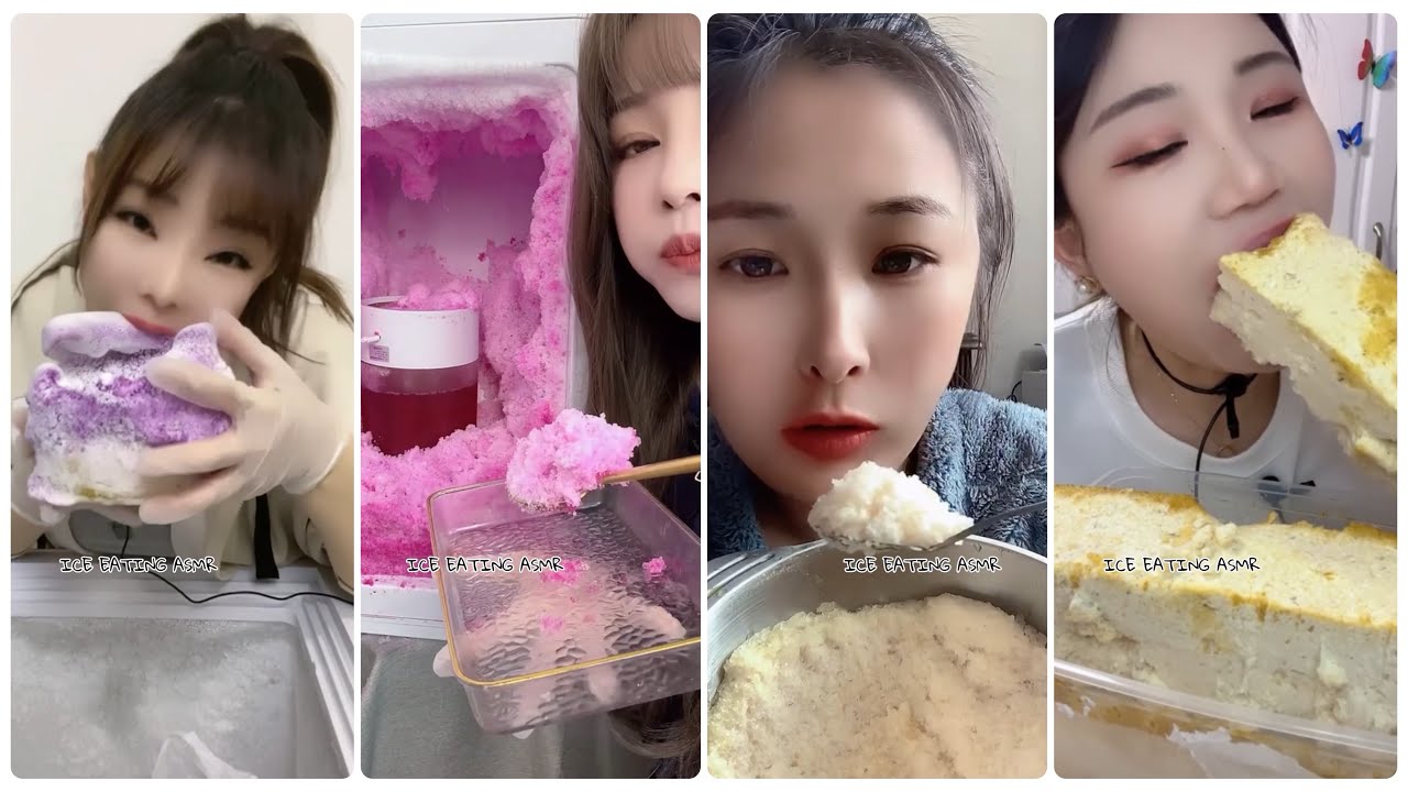 Colored ice eating & ice mukbang & Ice eating asmr & ice freezer frost eating & fridge ice mukbang