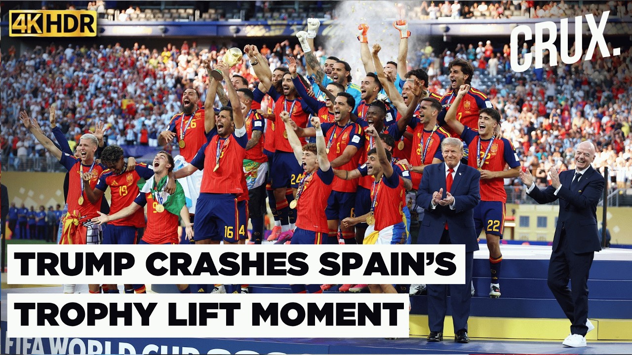 Trump Hands FIFA World Cup Trophy To Spain, Refuses To Leave Podium During  Trophy Lift Ceremony