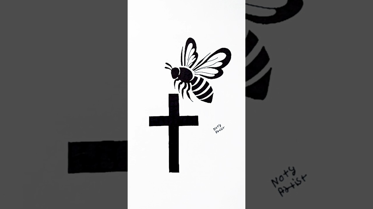 ✝️ Cross And Bee 🐝 Stencil Art' Design | Tutorial Step By Step |