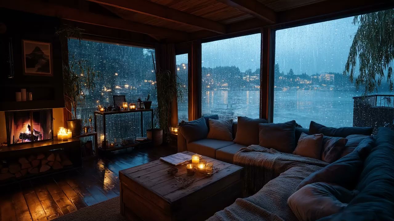 Cozy Winter Rain Sounds 🔥 Fireplace ASMR for Sleeping (3 Hours)