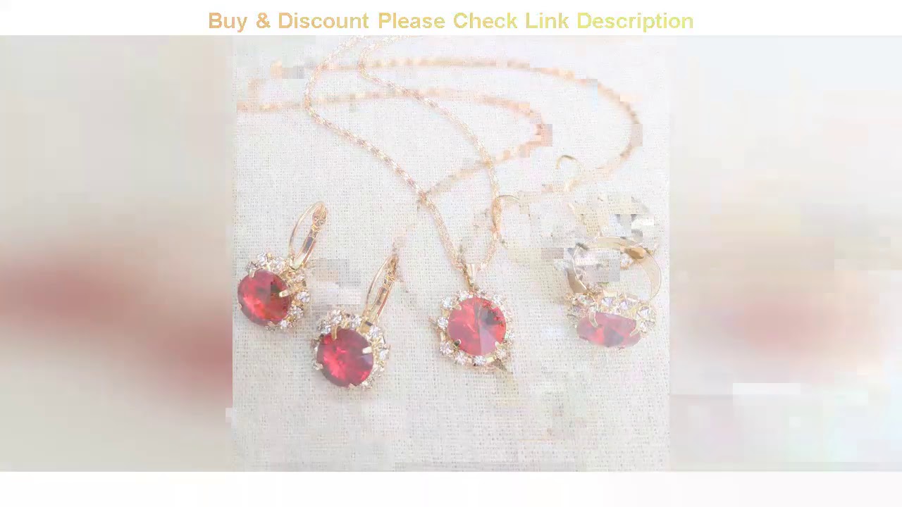 Review Fashion Crystal Bridal Jewelry Sets Red Color Pearl Geometric Choker Necklace Earrings Ring