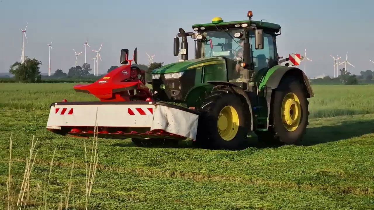 JOHN DEERE 7290R mit KUHN Mähkombi / 2. Schnitt / Grasernte 2022 / SOUND / 4K