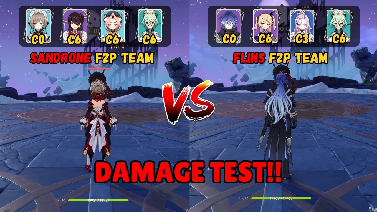 ⭐ Sandrone F2P Team VS Flins F2P Team!! Damage Test!! - Genshin Impact