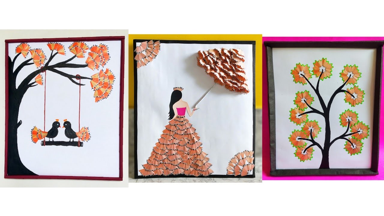 3 easy pencil shaving wall hanging craft idea/art and craft