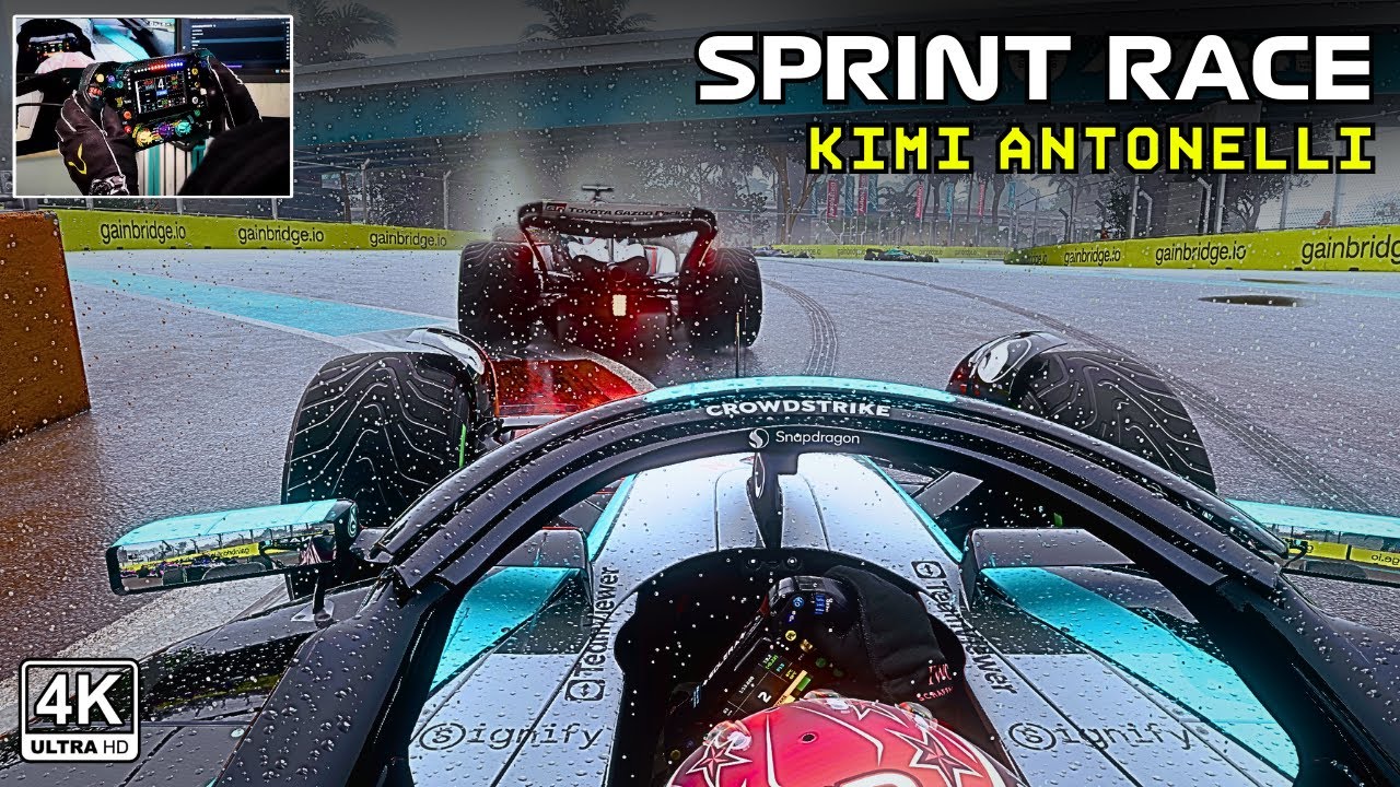Kimi Antonelli Amazing Sprint Race 2025 Miami GP - Realistic Mercedes F1 Steering Wheel Gameplay