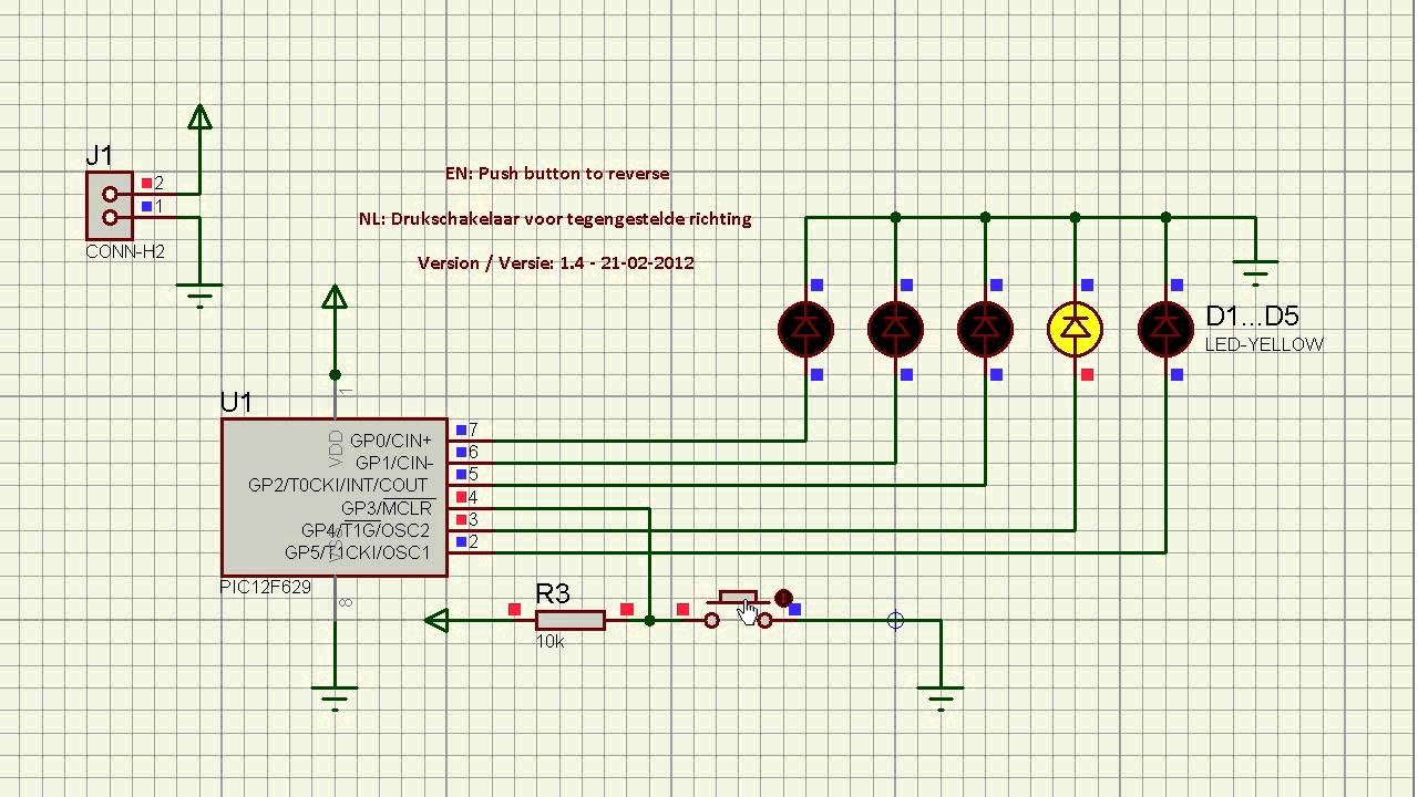 PIC12F629 LED Push button to reverse.