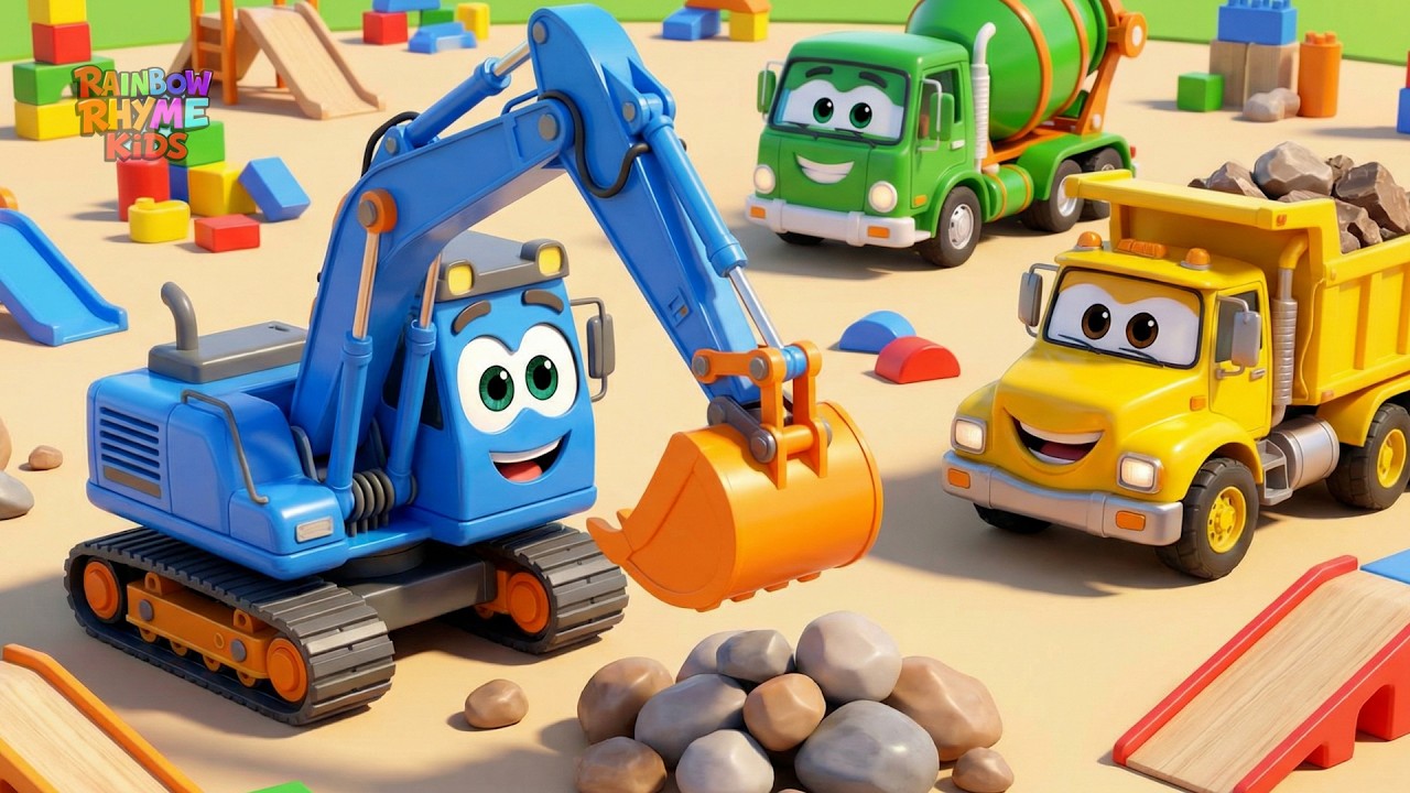 Construction Vehicles Song Learn to Count 1 to 5! 🚚🔢 Teamwork Rescue with Fire Truck  3D Kids Cart