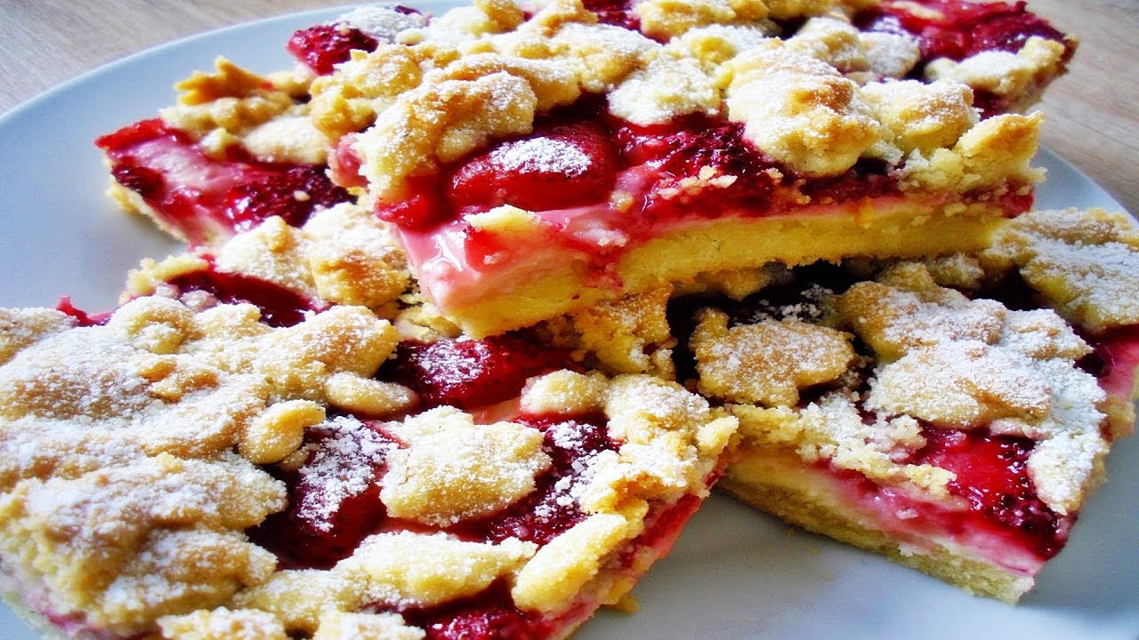 Rezept: Streuselkuchen mit Vanillepudding und Erdbeeren selber machen