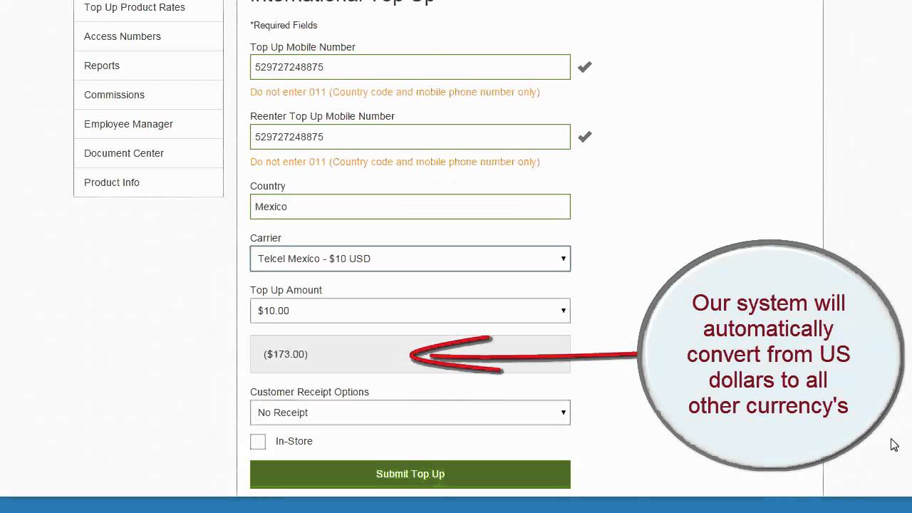 How to process an International Top Up