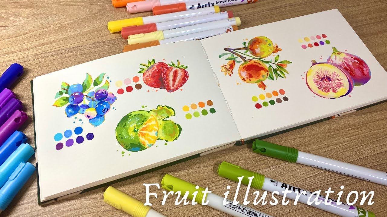 painting fruits using ARRTX acrylic markers + helpful tips 🍇🍊🍓