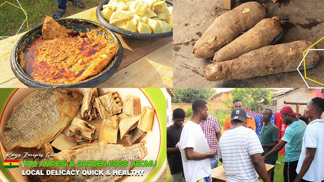 Typical Ghanaian delicacy Garden Eggs & Peanut Abomu (Dip) With Yam Ampesi  Quick & Healthy