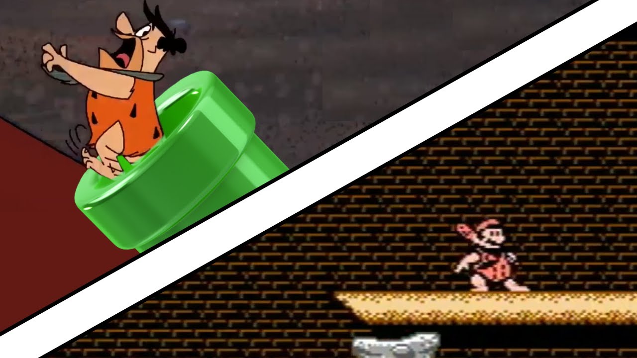 Fred Flintstone falls into a warp pipe ( 7 Grand Dad )