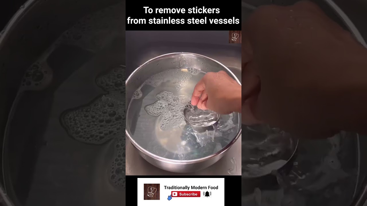 remove stickers from stainless steel #trendingreels #shorts #cleaninghacks @TraditionallyModernFood