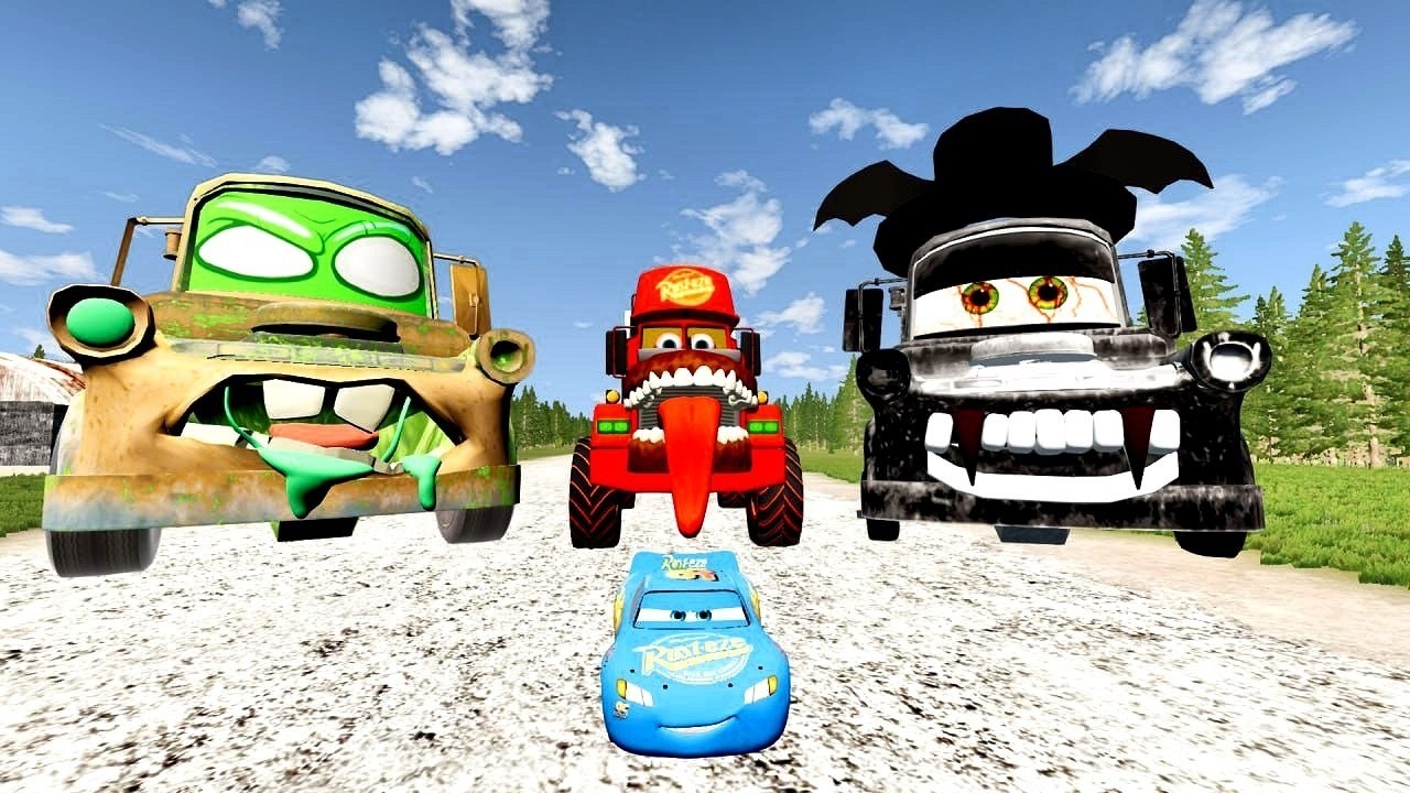 TRANSPORTING PIXAR CARS & FRUITS WITH COLORED & JOHN DEERE vs CLAAS vs TRACTORS - BeamNG.drive