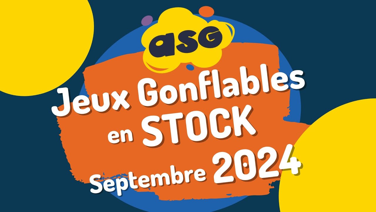 Jeux gonflables en stock septembre 2024. Stock et occasions ASG34 - Bessan Hérault Occitanie.