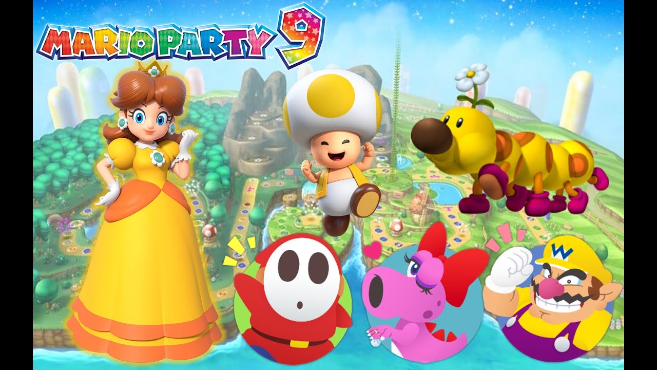 Mario Party 9 - Daisy vs Shy Guy vs Birdo vs Wario - Toad Road