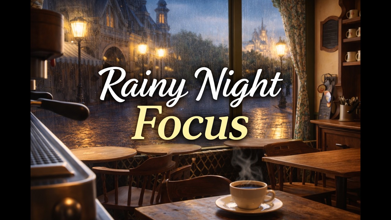 Rainy European Café ☕ Heavy Rain Sounds for Study & Relaxation (1 Hour Ambience)
