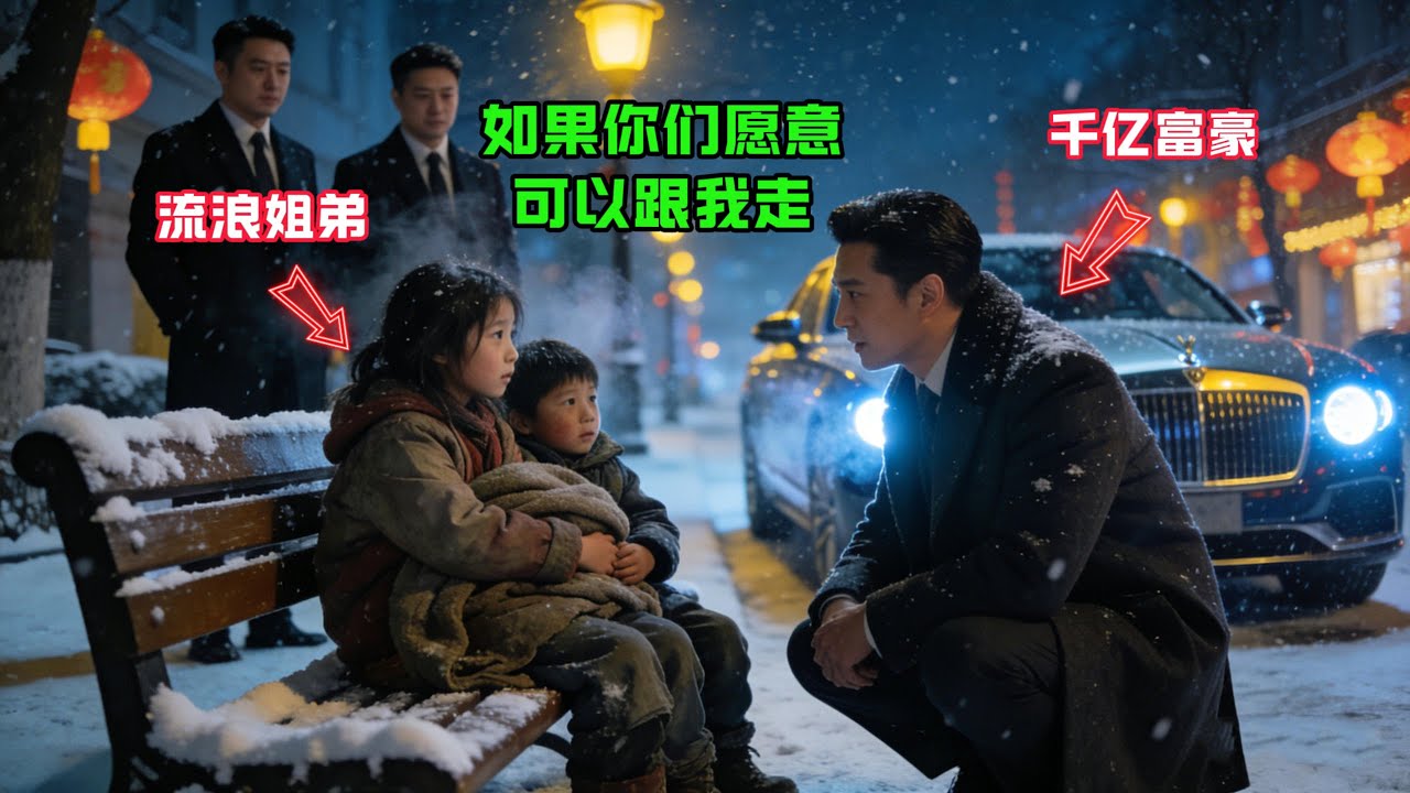 “如果你們願意，可以跟我走！”千億富豪對坐在長椅上相擁取暖的姐弟説，女孩的決定改變了三人的一生！#感人故事 #感人壹幕 #故事分享