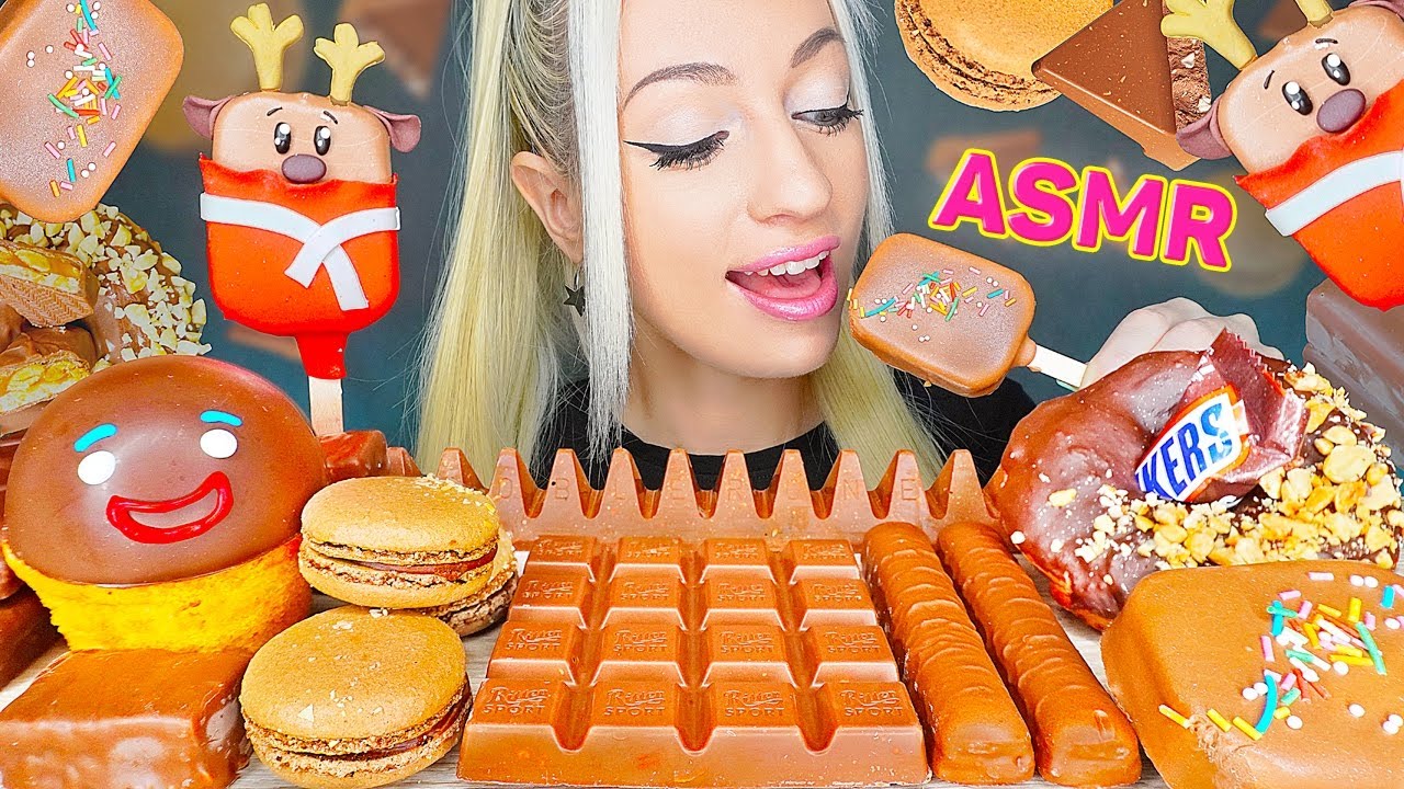 ASMR EATING CHOCOLATE, CANDY BARS, CAKE, CHRISTMAS DESSERT, 초콜릿 디저트 먹방 (MACAROONS) MUKBANG 먹방