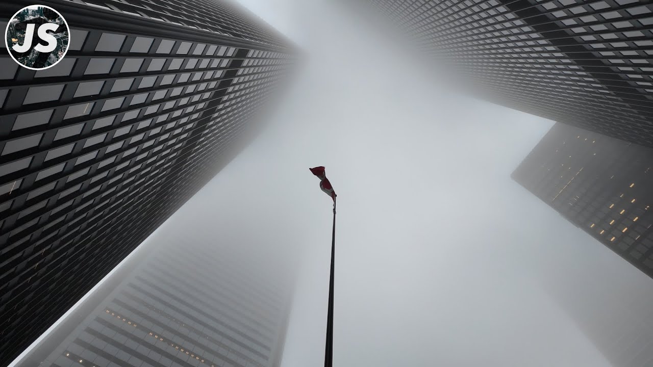 Winter Fog Covered Bay Street | Downtown Toronto Walk