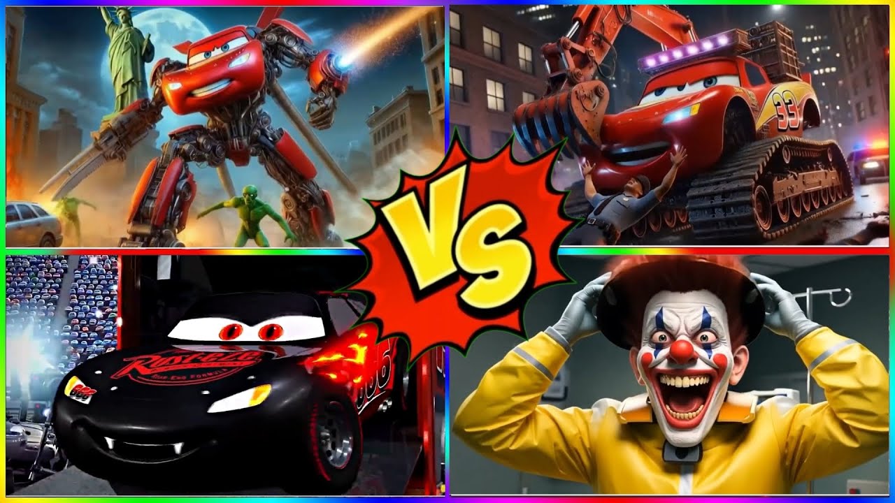 ⚡🟣 WHO WINS?! EVIL MCQUEEN 😈 vs MCQUEEN EXCAVATOR 🚜 vs MINIONS.EXE 🤖 vs TRANSFORMER MCQUEEN 🔥
