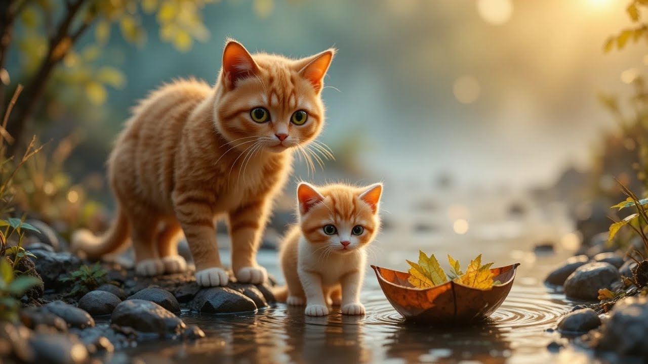 Mama Cat Comforts Her Kitten After Their Little River Boat Sinks