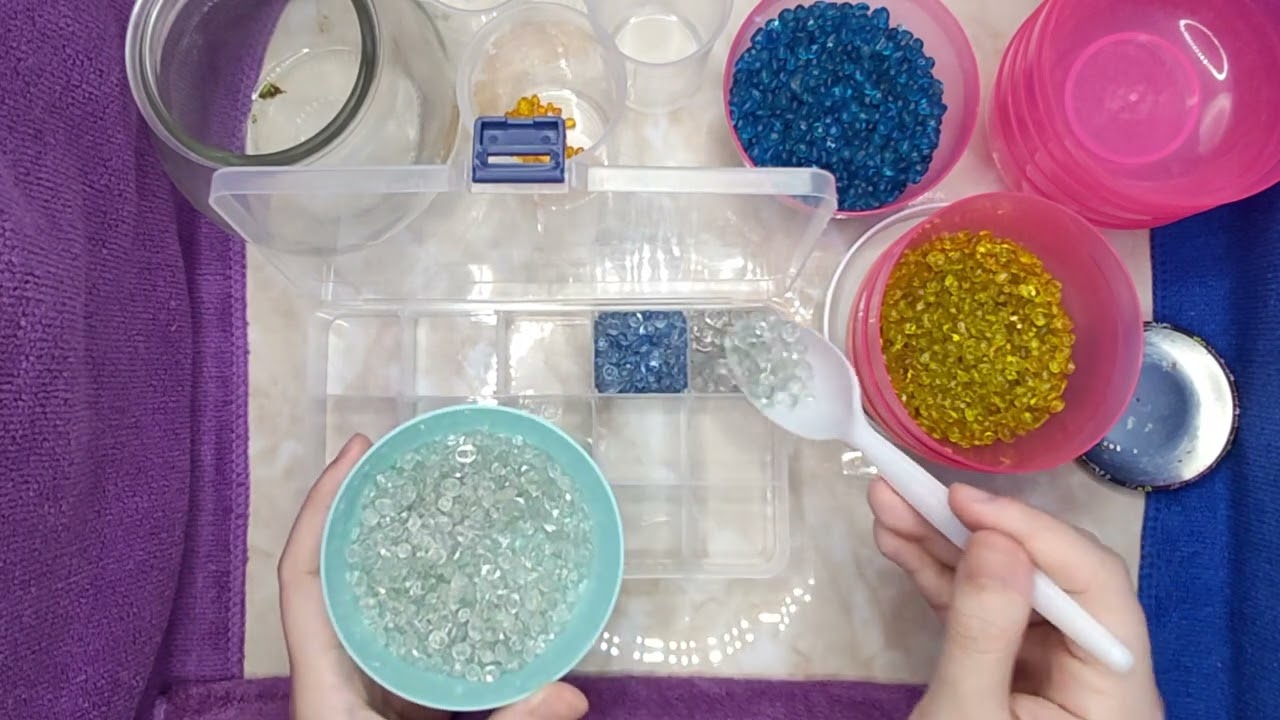 [ASMR] Classify colorful small objects/stones/glazed/ceramic balls/gravel into plastic boxes