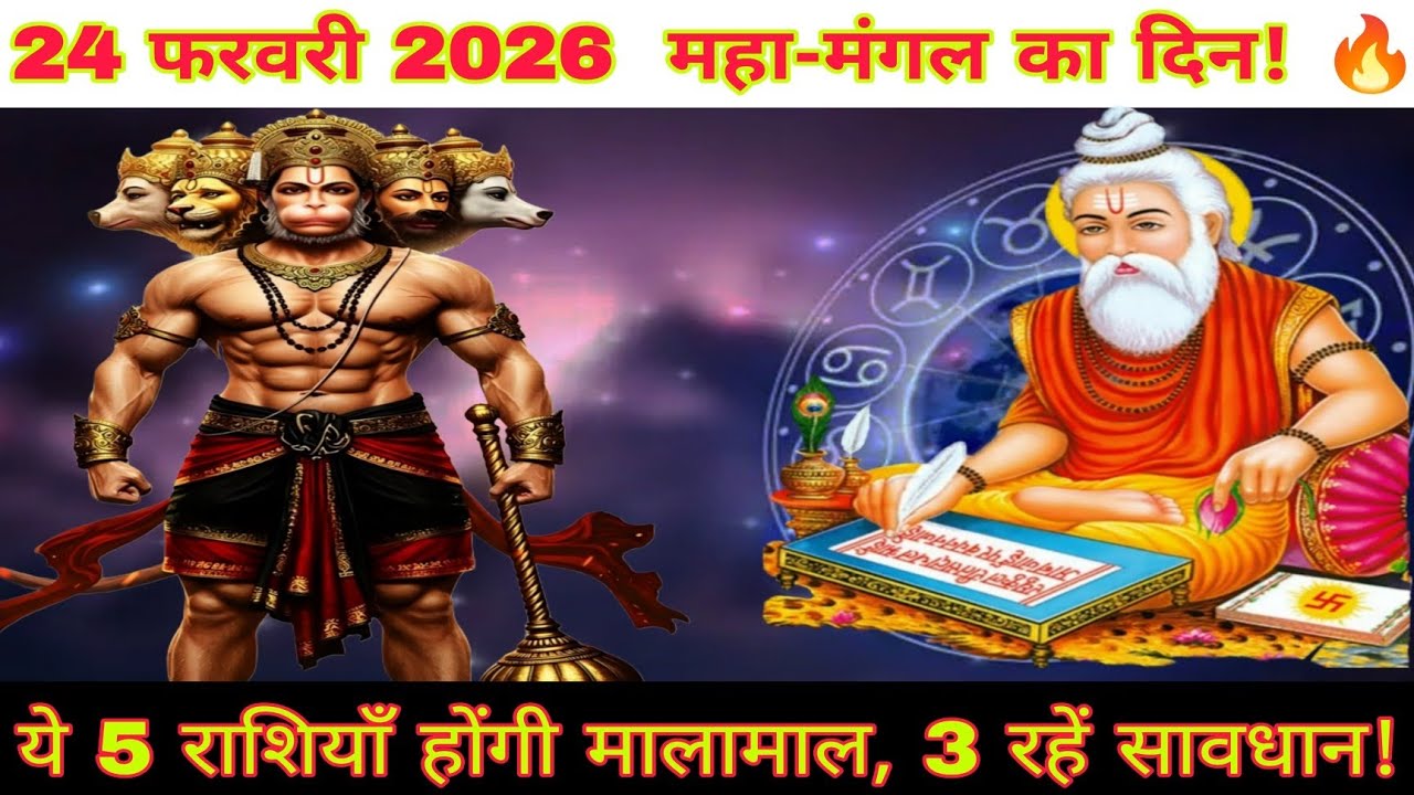 24 फरवरी 2026 राशिफल | शनि-मंगल का महा-संयोग | 5 राशियों की किस्मत चमकेगी, 3 पर संकट!