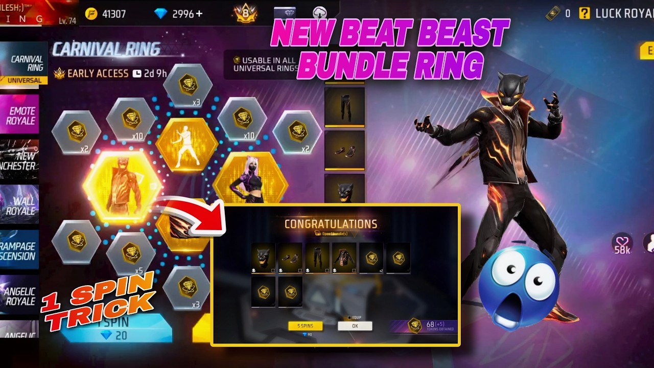 I GOT A NEW BEAT BEAST BUNDLE IN 1 SPIN 😮🔥 | NEW CARNIVAL RING EVENT | GARENA FREE FIRE