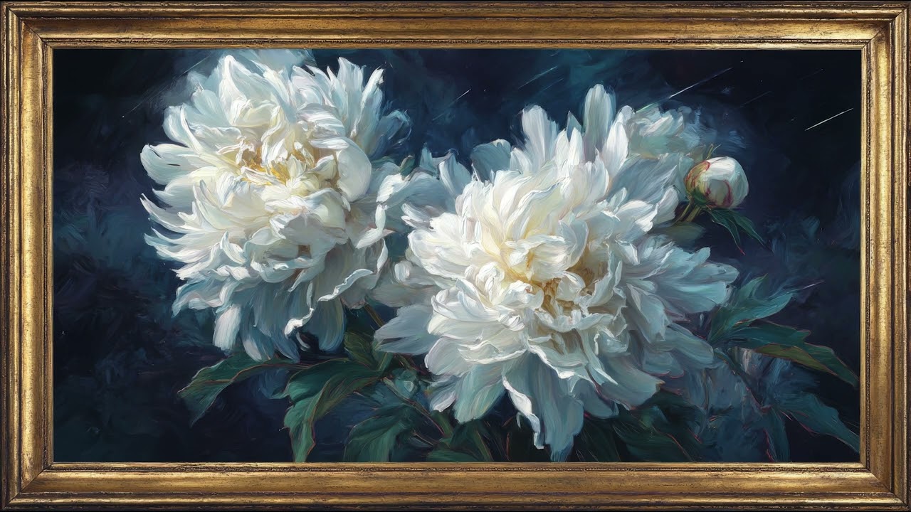 Vintage White Peonies Painting | TV Art with Gold Frame | Artistic Screensaver | 8 Hours