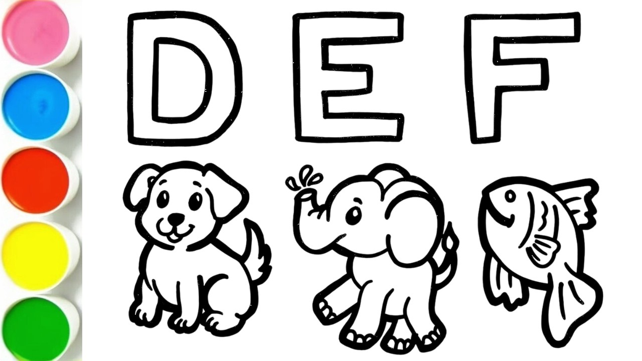 Learn ABC Animals for Toddlers | Letters D E F Drawing and Coloring