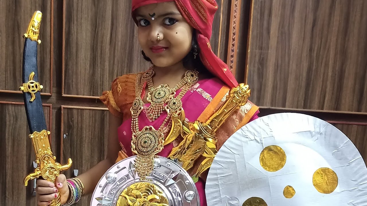 Jhansi Lakshmi bai saree draping and makeup for fancy dress..  #Jhanu's Gallery.. Jhansi ki Rani..