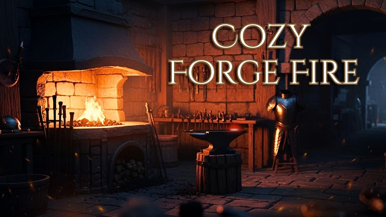 Medieval Forge Ambience | Blacksmith Fire & Relaxing Fantasy Music (2 Hours)