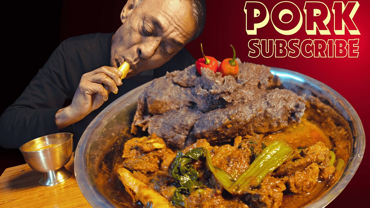 Heat Nai Heat 🔥 Jetha Dai Eating Kodako Dhedo & Spicy Pork Curry | Wife Special Meal ❤️