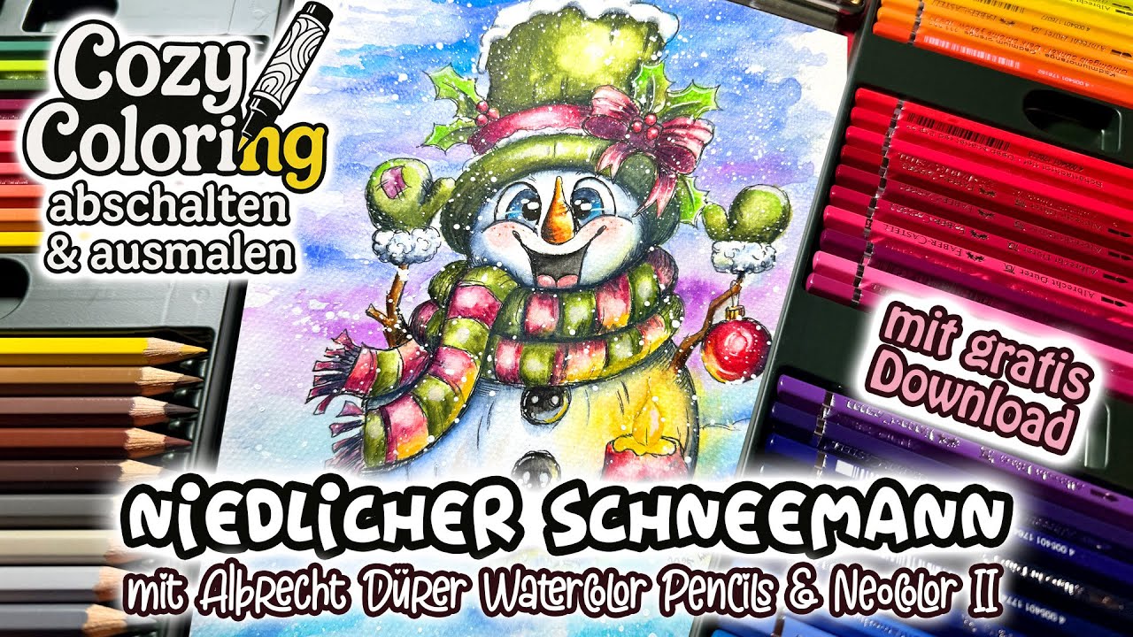 ⛄️❄️🎨 Schneemann kolorieren mit Albrecht Dürer Watercolor Pencils & Neocolor II 🎨❄️⛄️ 