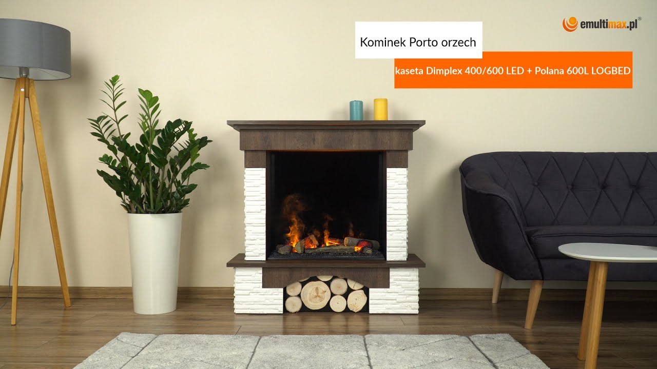 Kominek elektryczny PORTO z wkładem Dimplex 400/600 LED + Polana 600L LOGBED z efektem Opti-Myst