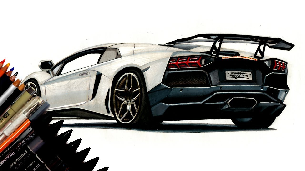 Realistic Car Drawing - Lamborghini Aventador - Time Lapse - Drawing ideas